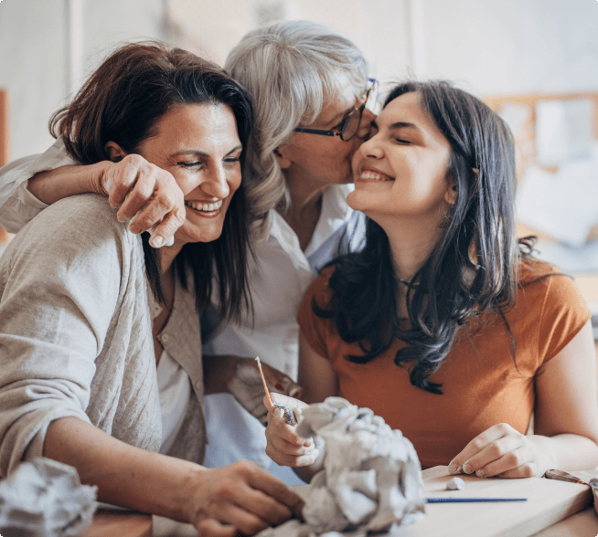 Old mother with daughters
